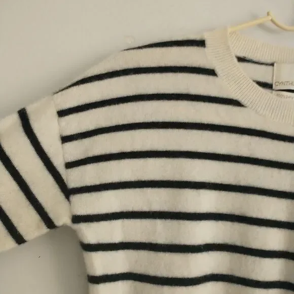 Cynthia Rowley Sweater Womens XS White Black Striped 100% 2Ply Cashmere Nautical - Picture 2 of 7